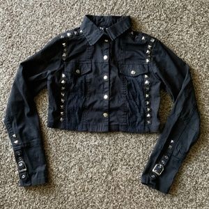 Black Denim and Lace Cropped Jacket Sz M